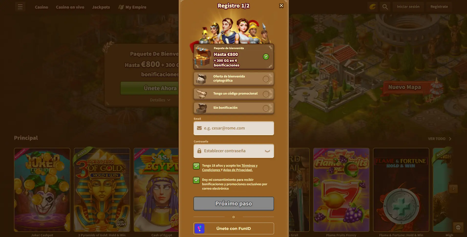 Cómo registrarse en My Empire casino